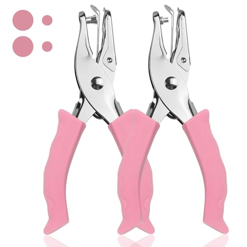Single Hole Punch, 2 Pcs Hole Puncher, 1/4" and 1/8" Small Paper Punch - color: Pink
