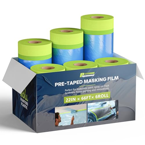 Pre-taped Automotive Masking Film for Painting - 22" x 66', 6 Rolls - size: 6 Rolls of 22" x 66'
