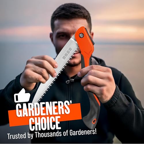 Folding Camping saw 9 Inch - Heavy Duty Pruning Saw with Triple-Cut SK5 Blade, 7 TPI Razor Teeth for Tree Trimming, Wood Cutting, Camping, Bushcraft, and Gardening - size: 9 INCH (Orange)