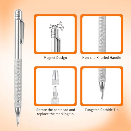 2 Pack Tungsten Carbide Scriber, Metal Scribe Tool with 12 Replacement Tips, Etching Pen with Magnet Clip, Engraving Pen for Glass Ceramics Hardened Steel Sheet Metal Marking