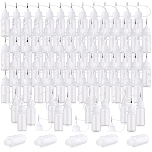 Zhehao 100 Pcs 10 ML Metal Applicator Bottle, Mini Glue Bottle for DIY Craft, Acrylic Painting, Quilling, Art Projects(White) - color: White