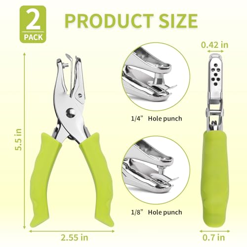 Single Hole Punch, 2 Pcs Hand Hole Puncher with-Green - color: Green