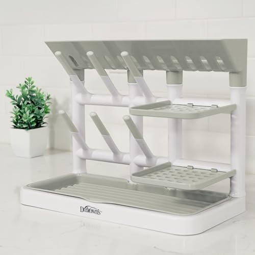 Dr. Brown's Drying Tower, Stand-Up Drying Rack, Countertop Baby Bottle Drying with Organized Storage for Baby Essentials, Space Saving Vertical Rack, Gray/White - size: Countertop, style: Gray/White Stand-Up Drying Rack