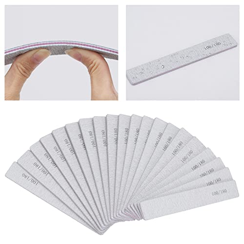 25 Pack 100/180 Grit Nail Files for Acrylic Nails, Rectangle Double Sides Emery Boards Fingernail Files Professional Nail Buffering Files - size: 25 Count(100/180 Girt)