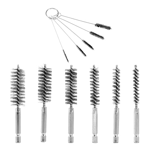 6 Pieces Stainless Steel Bore Brush and 5 Pieces Manual Brush, Wire Brush for Drill, Small Wire Brush for Cleaning Rust, Auto, Corrosion, Tubes Holes, Different Sizes(as Shown)