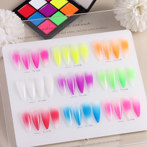 Fcozpjk Neon Nail Pigment Powder Palette, 9 Colors Solid Neon Nail Powder - color: Neon Colorful-2