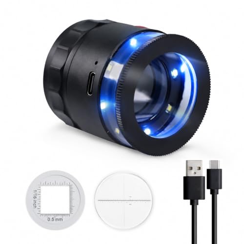Jewelers Loupe 10x Loupe Magnifier, Rechargeable Jewelers Magnifying Glass with LED Light and Scale, Adjustable Focal Length Magnifier Jewelry Loupe for Gems, Coins - size: Short