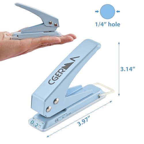 Single Hole Puncher, 1/4" Hole, 50% Labor Savings, Heavy Duty Metal Punch, 15 Sheet Capacity, for ID Cards, Chipboard, Art Project, Crafts Easy Punching, Blue - size: Blue 1 Pack