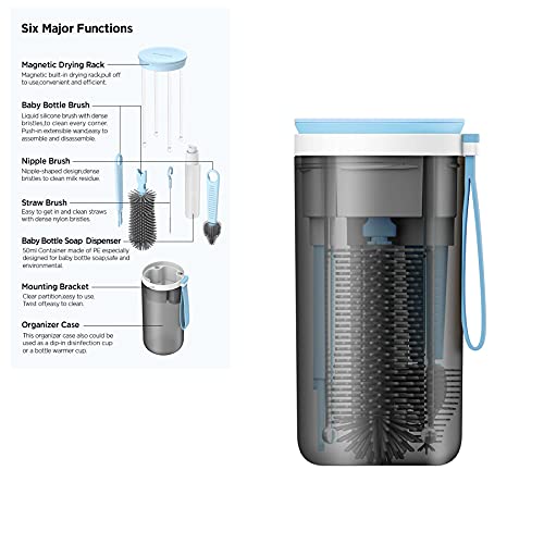 Travel Baby Bottle Drying Rack with Bottle Cleaning Brush Set, Blue - color: Blue