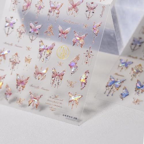 Butterfly Nail Art Stickers Decals 5D Butterfly Nail Stickers Pink Seashell 5D Embossed Shinny Butterflies Nails Design Decals Butterflies Stickers for Women DIY Manicure Nails Art Decorations - style: pink butterfly