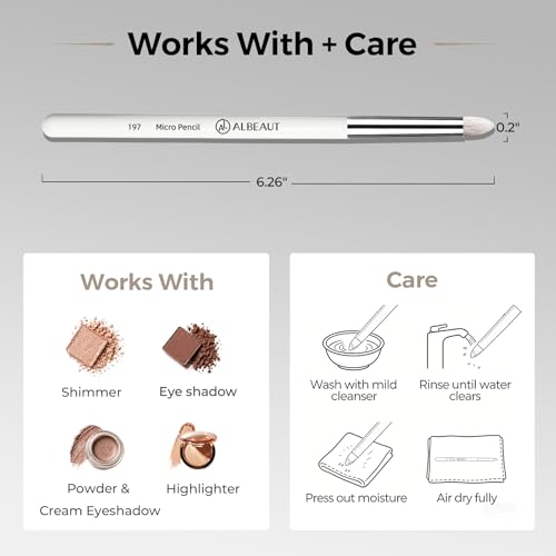 Albeaut Small Eyeshadow Brush, Soft Firm Pencil Brush with Precise Point, Eyeliner Smudge Tool, Delicate Areas Eye Shadow Applicator for Inner Eye & Different Eye Shape (197 Micro Pencil) - style: 197 Micro Pencil