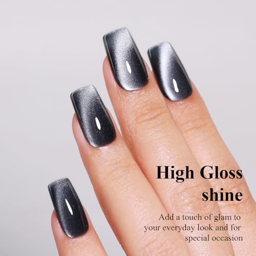 Black Cat Eye Gel Nail Polish with Magnet, Holographic Glitter Shimmer Magnetic UV Gel Polish for Nail Art Soak off UV Led - color: Cat Eye-Black