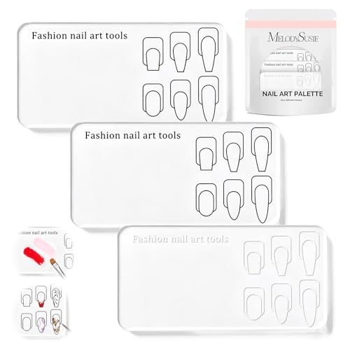 MelodySusie 3Pcs Nail Art Practice Palette, Practice Hand Alternative with Nail Shape Lines, Reusable Gel Polish Mixing Plate & Training Board for Nail Finger Practice, Clear - size: 3Pcs without Spatula