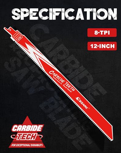 EZARC Carbide Reciprocating Saw Blade, 12-Inch 8TPI, Thick Metal, 1-Pack - size: 12 Inch