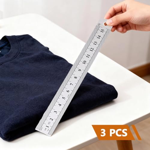 3PCS Stainless Steel Ruler Precision Straight Edge Measuring Tool Metric and Inch Scale Metal Drawing Engineering Craft Projects - color: silvery, size: 15CM