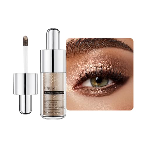 Gold Deep Brown Shimmer Liquid Metallic Eyeshadow, Everyday Neutral Toned Eye Shadow Makeup for Older Women, Multi-Dimensional Finish For Green Blue Eyes, Mini Travel Size, Vegan & Cruelty-Free 03# - color: J-#03