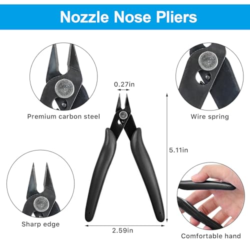 Micro Wire Cutters Precision Flush Cutter Pliers for Jewelry Making Electronics Craft 5 Inch Mini Side Cutting Nippers for Zip Ties Plastic Models and Hobby Projects 2PCS Black