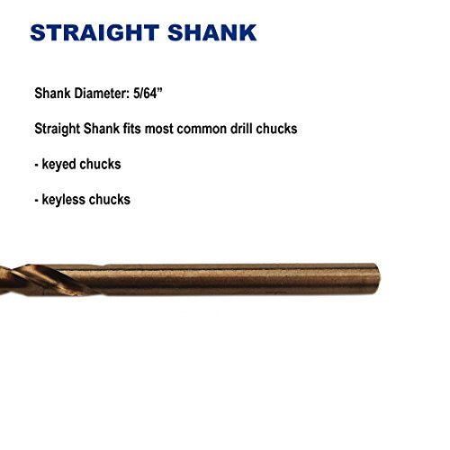 5/64-Inch Cobalt Steel M35 Jobber Length Twist Drill Bits, Pack of 12 - size: 5/64 in