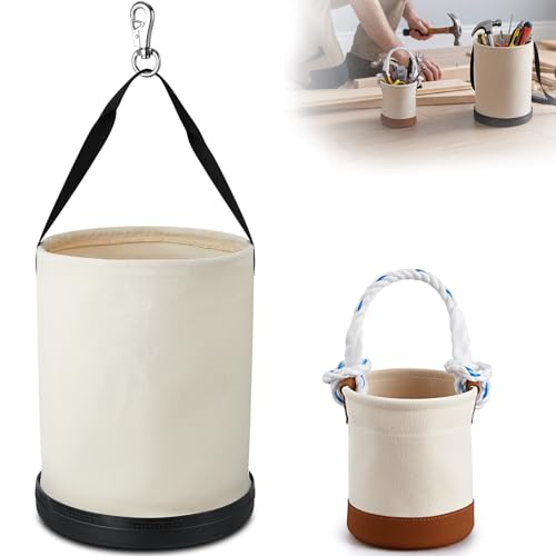 2 Pcs Canvas Bucket Bundle with Large Canvas Tool Bag and Mini Bucket All-Purpose Lineman Bag Tool Organizer for Outdoor Work and Maintenance