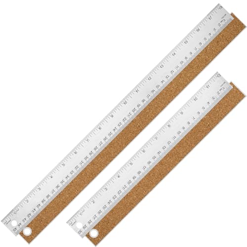 12+18 inch Metal Ruler with Cork Backing, Imperial & Metric Markings - style: 12+18 inch