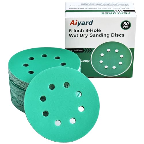 5-Inch 8-Hole Wet Dry Sanding Discs 220 Grit Sandpaper, 50-Pack