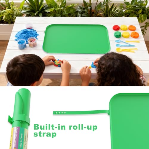 Silicone Craft Mat 24" x 16" with Raised Edge, Roll-Up Design with Storage Strap, Multi-Purpose Desk & Table Protector Silicone Art Mat for Crafts, Painting & DIY, Green - color: Green