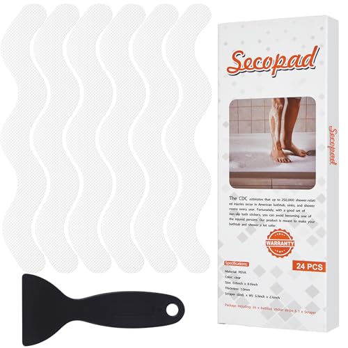 Secopad 24PCS Anti-Slip Shower Stickers with Scraper, 0.8"*8", White - color: White, size: 0.8in x 8in