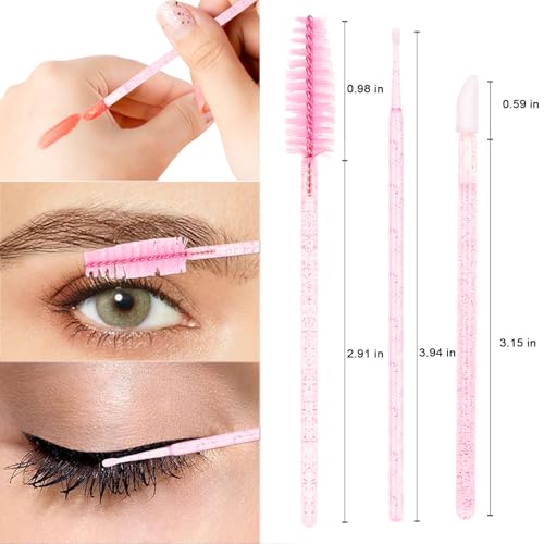 200Pcs Eyelash Extension Kit, Lash Spoolies Extension Supplies Eyebrow Brush Mascara Wands Lip Brushes Applicators Disposable Micro Swab Brushes for Lash Extensions Brow Lamination Kit, Crystal Pink - color: Crystal Pink