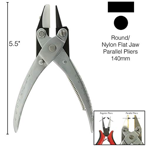 The Beadsmith Round Nose/Nylon Flat Nose Parallel Pliers - style: Round/Nylon Flat Jaw - 140mm