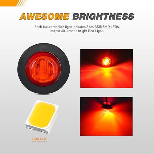 GOOACC 3/4 Inch Bullet Side Marker Light 30PCS Red Amber White - color: Red+Amber+White 30PCS