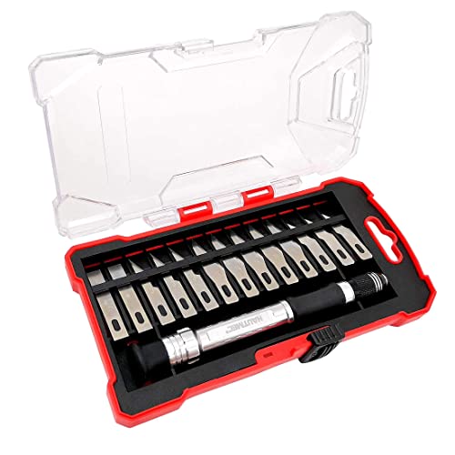 HAUTMEC Exacto Knife Set, Xacto Knife with 13 Exacto Knife Blades SK5 Craft Knife and Hobby Knife for Crafts, Arts, Modeling, Scrapbooking, Includes 1 Handle and Storage Case HT0109