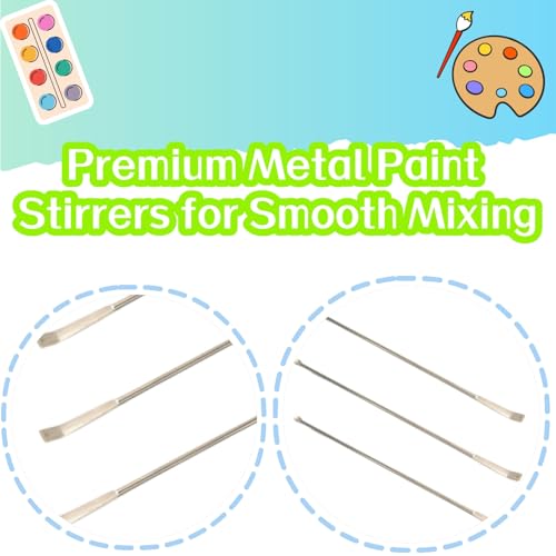 ThFmlva 6Pcs Paint Stir Sticks Professional Metal Stirrers for Hobby Paint Bulk Silver Stick Mixers for Art and Crafting Projects