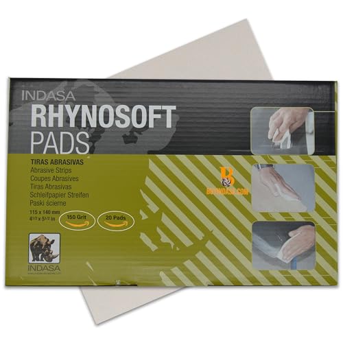 Indasa Rhynosoft Foam Sanding Pads - 4.5" x 5.5",Hook and Loop, 150 Grit, Plusline, Flexible, Tear-Resistant, Ideal for Automotive,Wood,& Finishing (Pack of 20 Pads) - size: 150-Grit 20 Pads Plusline