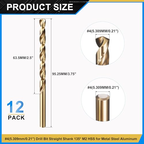 PATIKIL #4 Drill Bit Micro M2 High-Speed Steel 135° Gold Finish 12Pcs - size: #4