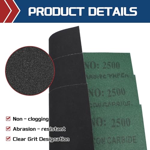 50Pcs Sand Papers 9x11In 2500 Grit Sandpaper Sheets Silicon Carbide - size: 2500 Grit