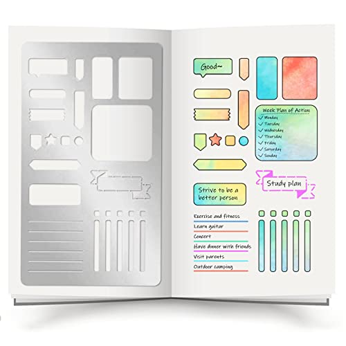 INFUNLY Bookmark Metal Journal Stencil Planner Stencils 4X7 Inches Stainless Steel Painting Stencils Kit Metal Frame Drawing Stencil Templates for DIY Engraving Painting Scrapbooking - color: Journal Metal Stencil
