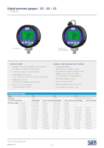 Digital Pressure Gauge–0.05% FS Accuracy (0.1% in Vacuum), IP67, -14/870 psi (-1/60 bar) Range – Industrial Precision Calibrator for Pressure Testing & Calibration-SIKA C2 (EME8REF-C2-0060)