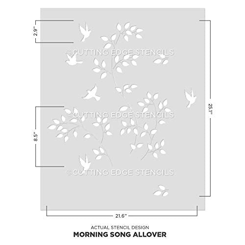 Morning Song Wall Stencil - Decorative Vine and Bird Pattern Template for DIY Painting - Reusable Stencils for Walls Large Design - Cutting Edge Stencils