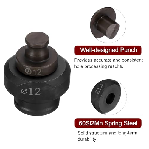 HARFINGTON Hydraulic Hole Punch Die 12mm Precise Round Hole Electric Punching Kit for MHP-20 JP-20, Burgundy & Black - size: 12mm