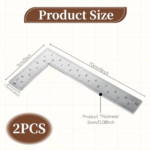 2pcs Stainless Steel L Shaped Ruler 90 Degree Right Angle Double Sided Ruler Sliver Metal Square Right Angle Rulers with Clear Scale Square Framing Measuring Tool for Engineer 2 inch by 4 inch