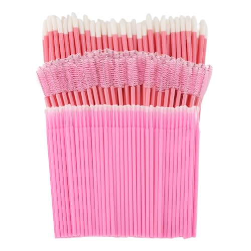 200 Pcs Spoolies Set - 100 Mascara Wands and Lip Brushes Double-headed, 100 Micro Swabs Applicator Disposable Eyelash Brushes Lipstick Tester Makeup Applicator Tool Pink - color: Pink