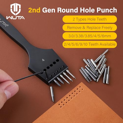 WUTA Removable Circle Leather Hole Punch Lacing Stitching Professional Working Hand Tool Kit Round Hole Puncher Craft Chisel Branding Design Circular Cutting Punches Kits (2G 3mm-(2+5+10)) - size: 2G 3mm-(2+5+10)