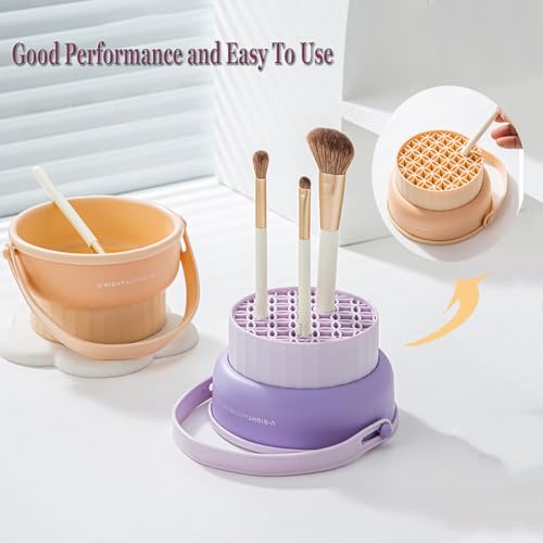 Makeup Brush Cleaner Mat 3 in 1 Make Up Brush Cleaning Bowl(Purple) - color: Purple