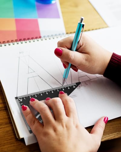 Honagu Triangular Ruler Set, 4 Pieces Aluminum Alloy Ruler, Metal Drafting Ruler, Geometric Protractor for Students, Draftsmen, Engineers, Home School Office Supplies (20cm/7.87inches, Black) - color: Black, size: 20cm
