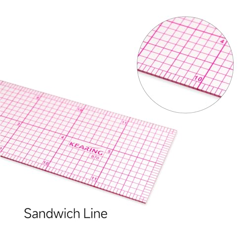 KEARING 2"x12" Clear Sewing Graph Ruler - PVC Plastic Pattern Grading Ruler - style: B70(12")