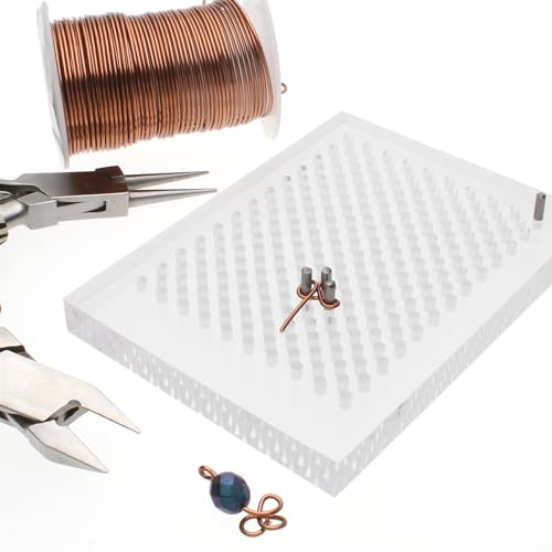 The Beadsmith Wig Jig Olympus Lite – Wire Elements – Acrylic Square Jig 3” x 4”, 238 Holes, 10 Removable Metal Pegs – Tool for Making Wire Components and Jewelry Designs - size: 3" x 4" Square Jig