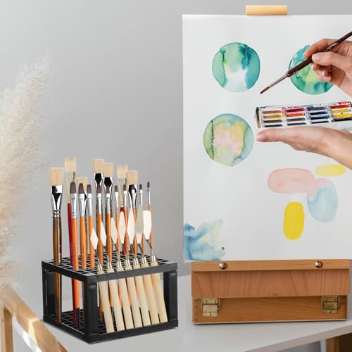 YEXEXINM 4 Pcs Clear Paint Organizer With 2 Pcs Paint Brush Holder,7 Layers Acrylic Paints Organizer Storage Rack,Craft Paints Organizers Rack - size: Clear