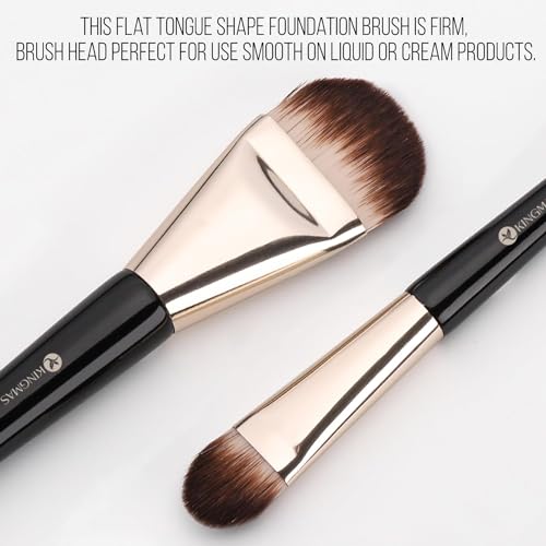 KINGMAS 2Pcs Flat Foundation Brush, Korean Makeup Brush, Tongue-Shape Concealer Contour Brush for Liquid Cream Blending - size: 2Pcs Round Brush