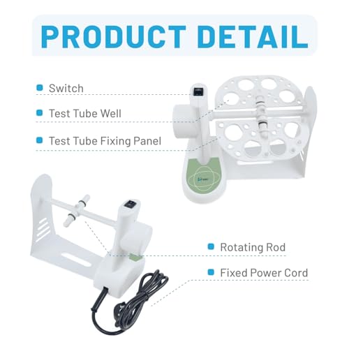 3D Tube Rotator Speed with Fixed Speed 20RPM for Sample Mixing, Tube Mixer with 3 Clamps for 0.5/1.5/2/5/7/10/15/50ml Tubes