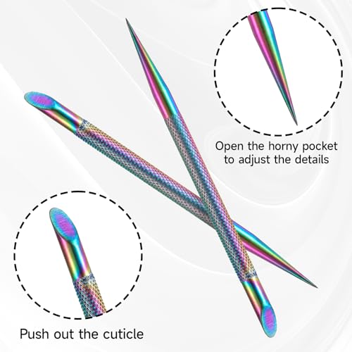 2Pcs Stainless Steel Cuticle Pusher Portable Nail Cleaner Remover Dead Skin Polish Peeler Cutter Professional Pedicure Nail Art Care Nails Cleaning Cuticle Stick for Fingernails Toenails Manicure - color: Multicolor